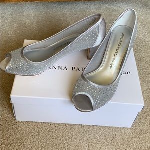 Formal Kitten-Heel Shoes, Silver with Sequins